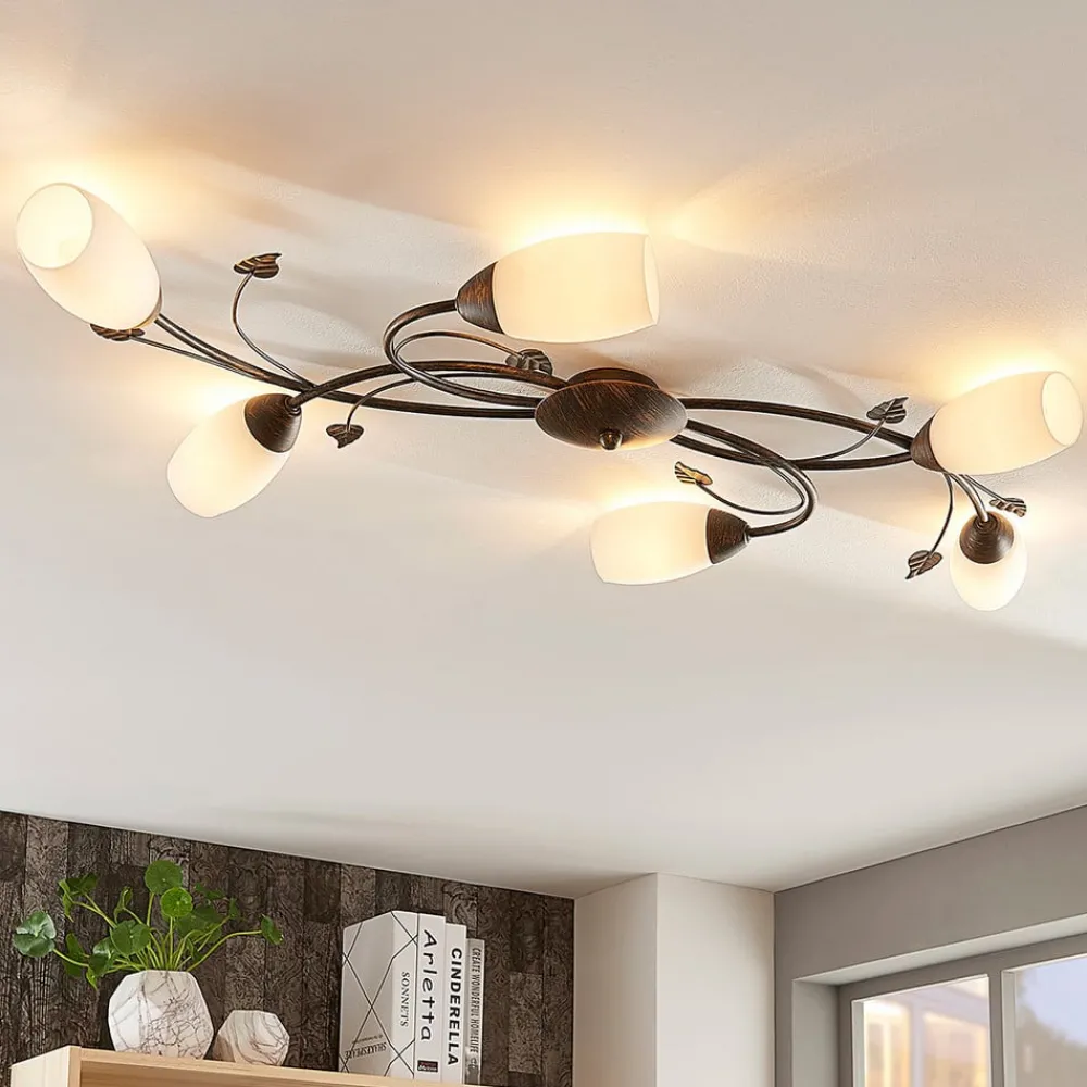 Lindby Loftlamper|Loftlamper > loftlampe Stefania, 6 lyskilder, sort/guld, 68 cm