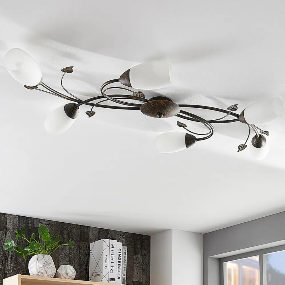 Lindby Loftlamper|Loftlamper > loftlampe Stefania, 6 lyskilder, sort/guld, 68 cm