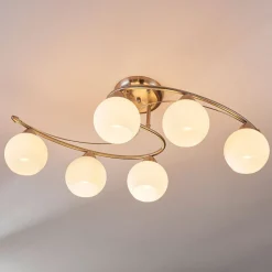 Lindby Gang|Loftlamper > loftlampe Svean, 6 lyskilder, hvid, glas, længde 75 cm