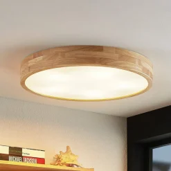 Gang|Loftlamper ^ Lindby loftlampe Tanju, Ø 60 cm, 5 lyskilder, egetræ, E27