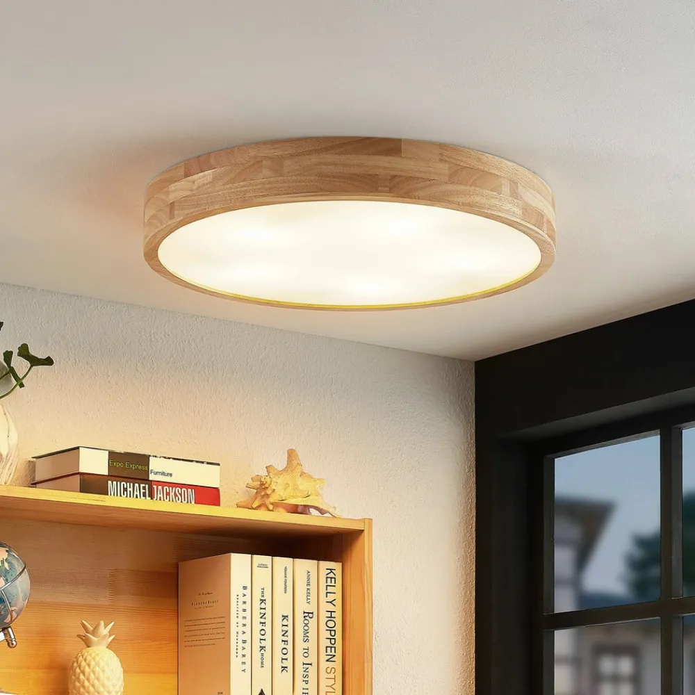 Gang|Loftlamper ^ Lindby loftlampe Tanju, Ø 60 cm, 5 lyskilder, egetræ, E27