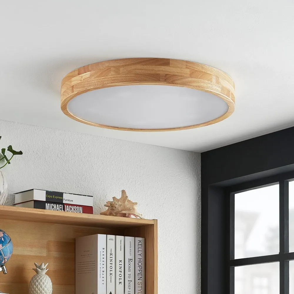 Gang|Loftlamper ^ Lindby loftlampe Tanju, Ø 60 cm, 5 lyskilder, egetræ, E27