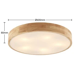 Gang|Loftlamper ^ Lindby loftlampe Tanju, Ø 60 cm, 5 lyskilder, egetræ, E27