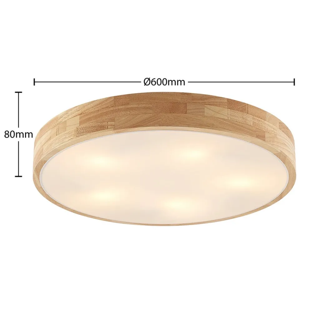 Gang|Loftlamper ^ Lindby loftlampe Tanju, Ø 60 cm, 5 lyskilder, egetræ, E27