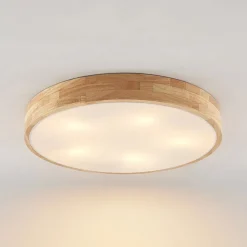 Gang|Loftlamper ^ Lindby loftlampe Tanju, Ø 60 cm, 5 lyskilder, egetræ, E27