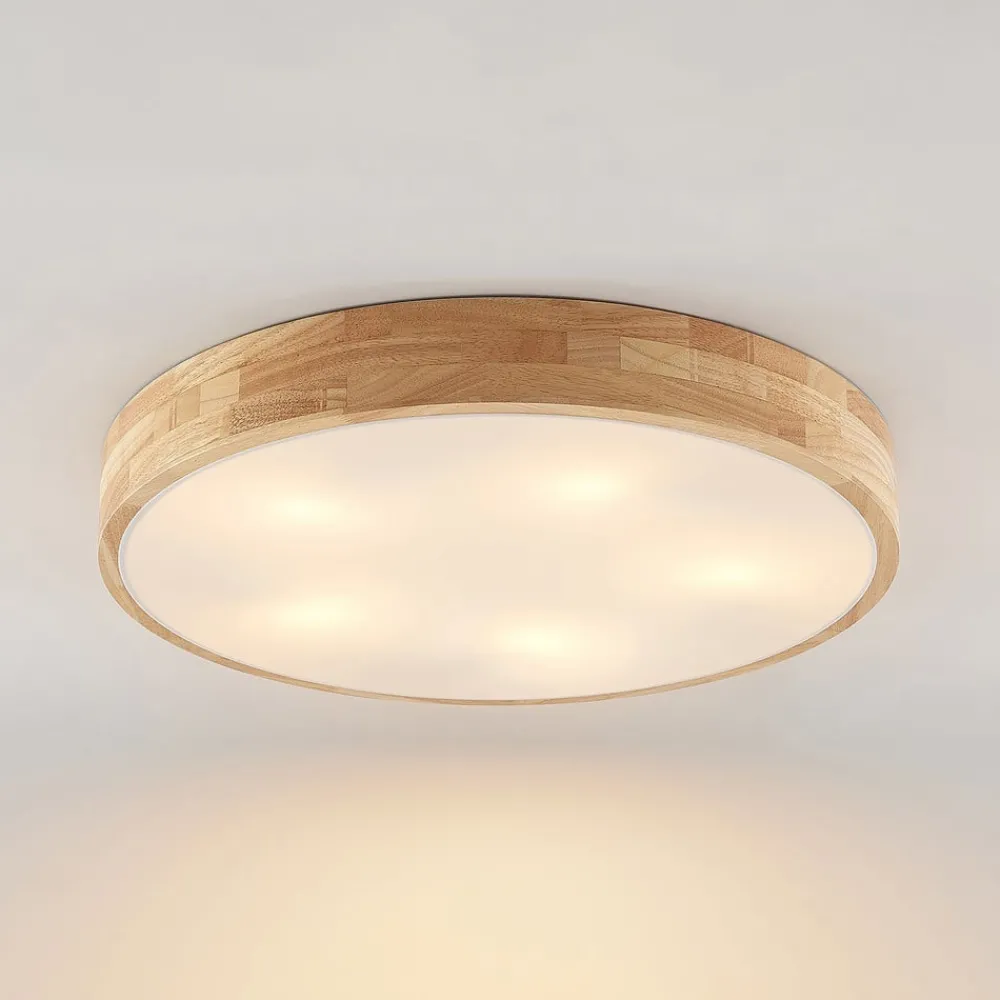 Gang|Loftlamper ^ Lindby loftlampe Tanju, Ø 60 cm, 5 lyskilder, egetræ, E27