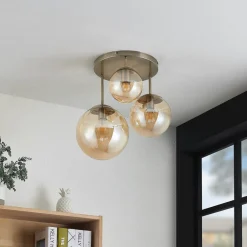 Lindby Loftlamper > loftlampe Teeja, amber, 3 lyskilder, Ø47cm, glas, E27
