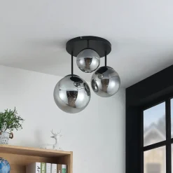 Lindby Gang|Loftlamper > loftlampe Teeja, smoke, 3 lyskilder, Ø47cm, glas, E27