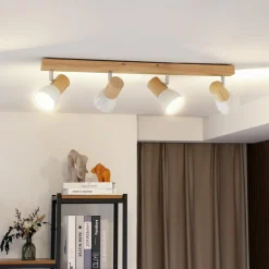 Loftlamper|Pendellamper ^ Lindby loftlampe Thorin, 67 cm, 4 lyskilder, hvid, træ, E14