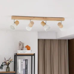 Loftlamper|Pendellamper ^ Lindby loftlampe Thorin, 67 cm, 4 lyskilder, hvid, træ, E14