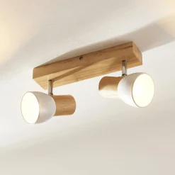 Gang|Loftlamper ^ Lindby loftlampe Thorin, 27 cm, 2 lyskilder, hvid, træ, E14