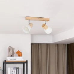 Gang|Loftlamper ^ Lindby loftlampe Thorin, 27 cm, 2 lyskilder, hvid, træ, E14