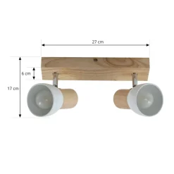 Gang|Loftlamper ^ Lindby loftlampe Thorin, 27 cm, 2 lyskilder, hvid, træ, E14