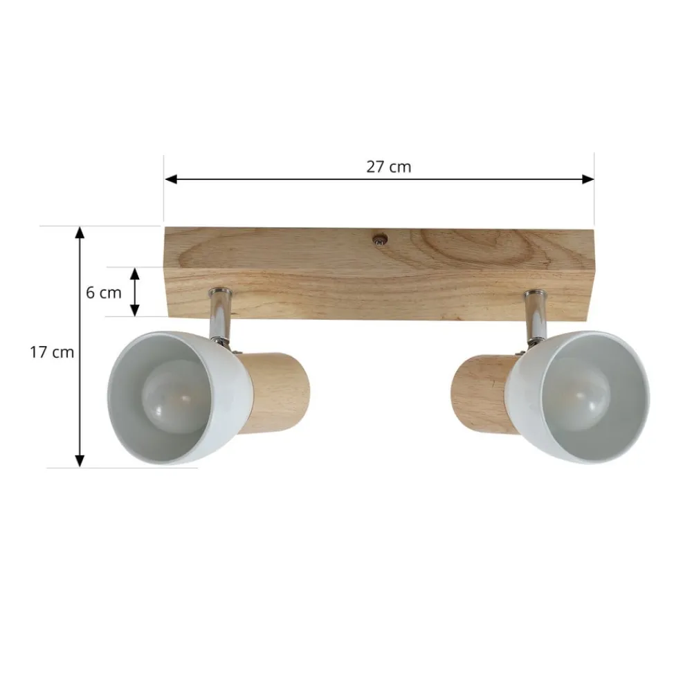 Gang|Loftlamper ^ Lindby loftlampe Thorin, 27 cm, 2 lyskilder, hvid, træ, E14