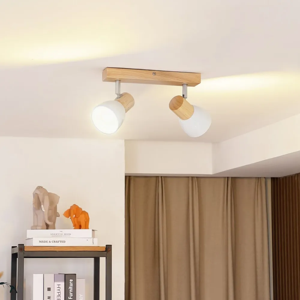 Gang|Loftlamper ^ Lindby loftlampe Thorin, 27 cm, 2 lyskilder, hvid, træ, E14
