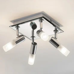 Loftlamper|Loftlamper ^ Lindby loftlampe til bad Zela, 32 cm, krom, 4 lyskilder, IP44