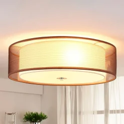 Lindby Gang|Loftlamper > loftlampe Tobia, brun, tekstil, Ø 50 cm, E27