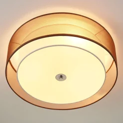 Lindby Gang|Loftlamper > loftlampe Tobia, brun, tekstil, Ø 50 cm, E27