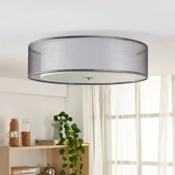 Lindby Loftlamper > loftlampe Tobia, grå, tekstil, Ø 50 cm, E27