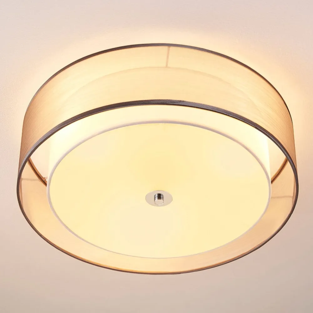 Lindby Loftlamper > loftlampe Tobia, grå, tekstil, Ø 50 cm, E27