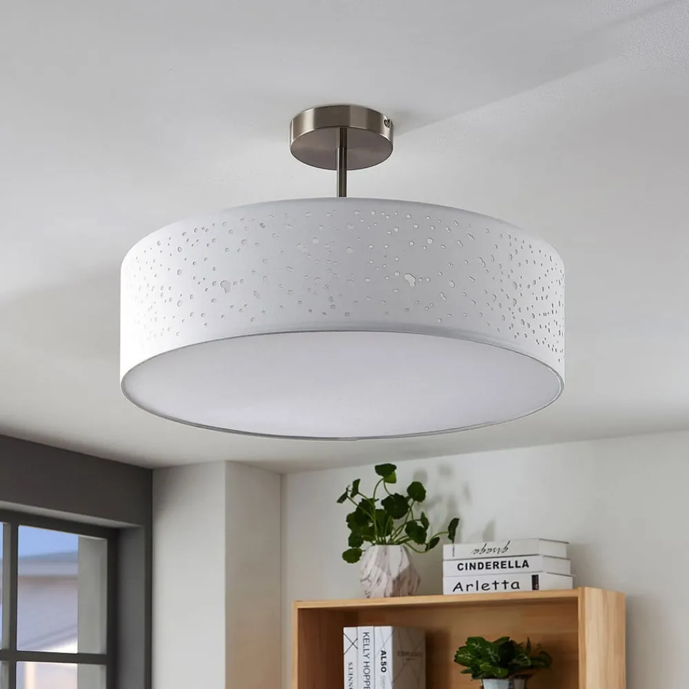 Lindby Gang|Loftlamper > loftlampe Umma, afstand, hvid, stof, Ø 50 cm, E27
