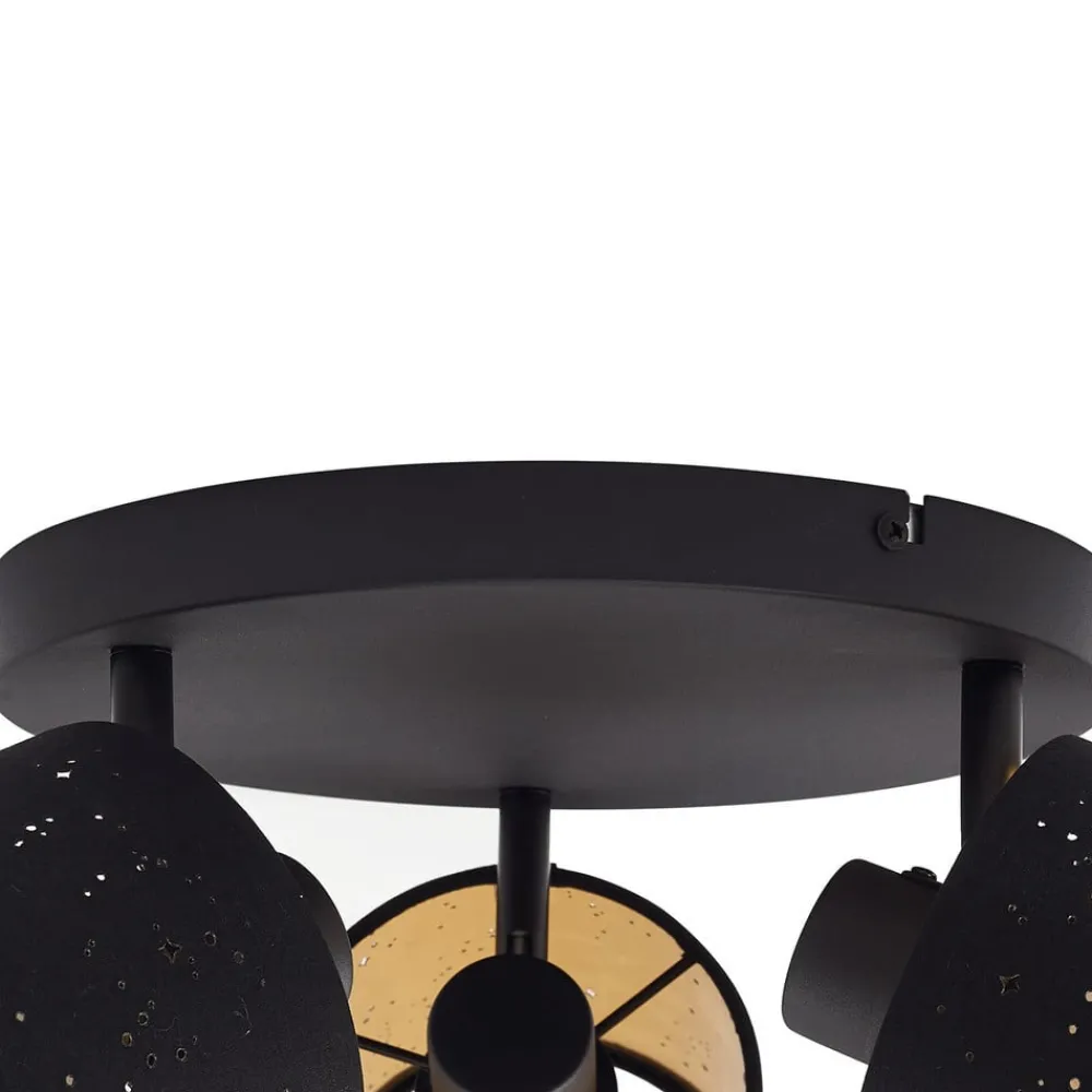 Lindby Loftlamper > loftlampe Vasilia, 3 lyskilder, sort/guld, stof