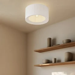 Loftlamper|Loftlamper ^ Lindby loftlampe Virelle, hvid, tekstil, Ø 40 cm, E27