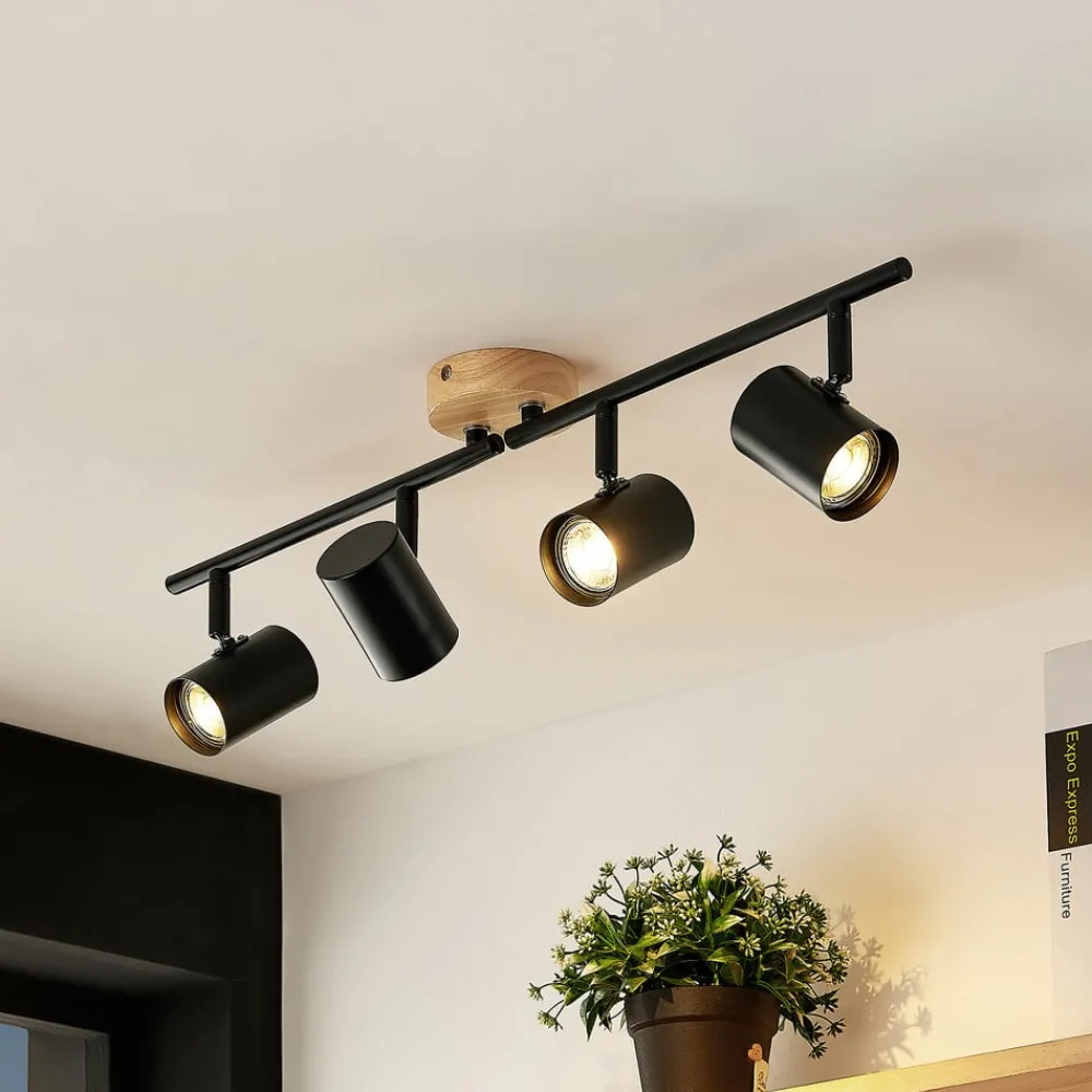 Loftlamper|Loftlamper ^ Lindby loftlampe Xiomara, 4 lyskilder, 68 cm lang, træ