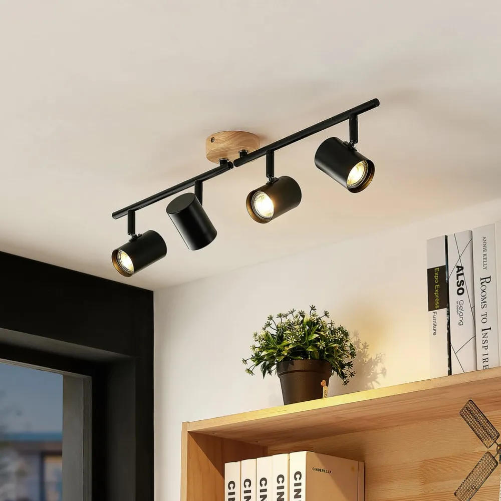 Loftlamper|Loftlamper ^ Lindby loftlampe Xiomara, 4 lyskilder, 68 cm lang, træ