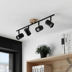 Loftlamper|Loftlamper ^ Lindby loftlampe Xiomara, 4 lyskilder, 68 cm lang, træ