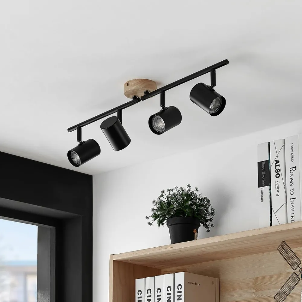 Loftlamper|Loftlamper ^ Lindby loftlampe Xiomara, 4 lyskilder, 68 cm lang, træ