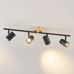 Loftlamper|Loftlamper ^ Lindby loftlampe Xiomara, 4 lyskilder, 68 cm lang, træ