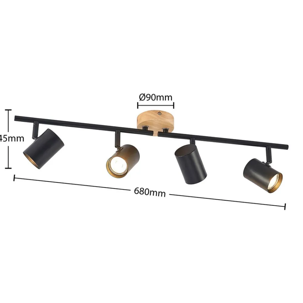 Loftlamper|Loftlamper ^ Lindby loftlampe Xiomara, 4 lyskilder, 68 cm lang, træ