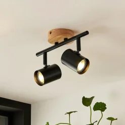 Loftlamper|Spotlights ^ Lindby loftlampe Xiomara, 2 lyskilder, 27 cm lang, træ