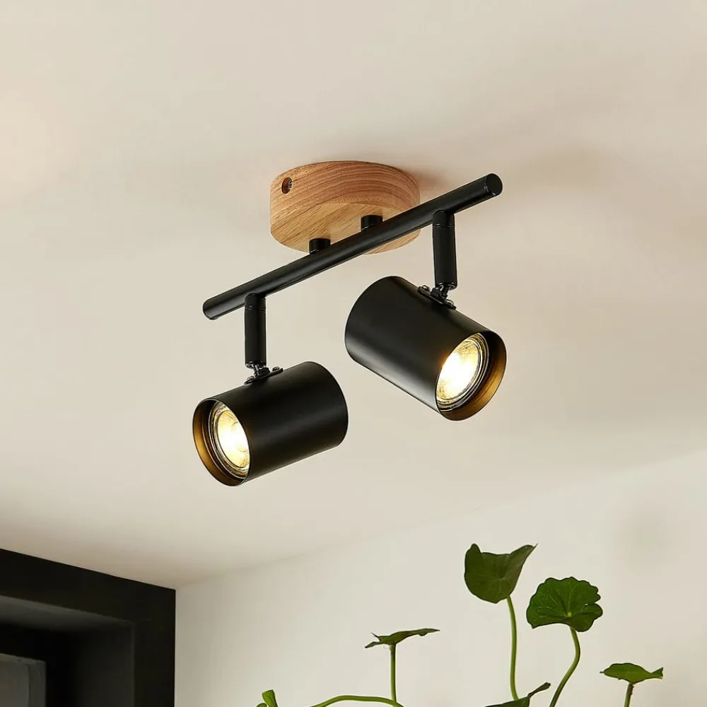 Loftlamper|Spotlights ^ Lindby loftlampe Xiomara, 2 lyskilder, 27 cm lang, træ