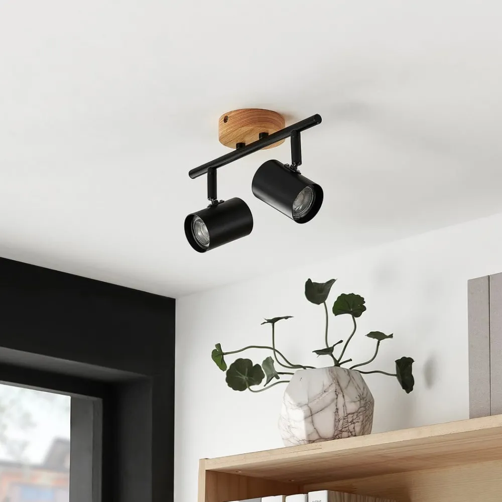 Loftlamper|Spotlights ^ Lindby loftlampe Xiomara, 2 lyskilder, 27 cm lang, træ