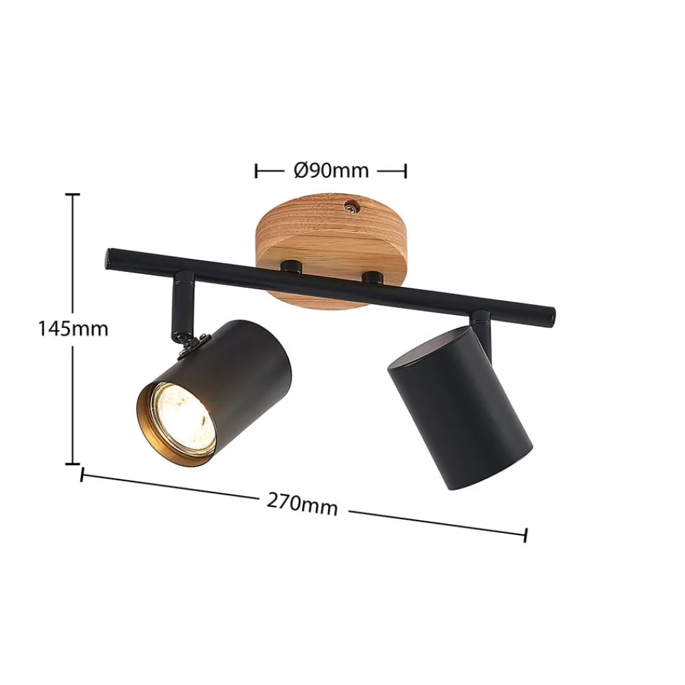 Loftlamper|Spotlights ^ Lindby loftlampe Xiomara, 2 lyskilder, 27 cm lang, træ