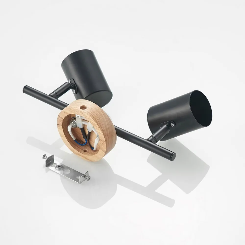 Loftlamper|Spotlights ^ Lindby loftlampe Xiomara, 2 lyskilder, 27 cm lang, træ
