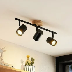 Gang|Loftlamper ^ Lindby loftlampe Xiomara, 3 lyskilder, 68 cm lang, træ
