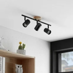Gang|Loftlamper ^ Lindby loftlampe Xiomara, 3 lyskilder, 68 cm lang, træ
