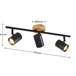 Gang|Loftlamper ^ Lindby loftlampe Xiomara, 3 lyskilder, 68 cm lang, træ