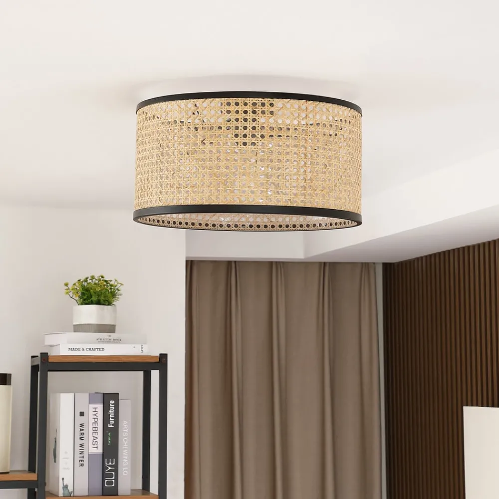 Lindby Gang|Loftlamper > Loftlampe Yaelle, Ø 40 cm, Rattan, sort, E27