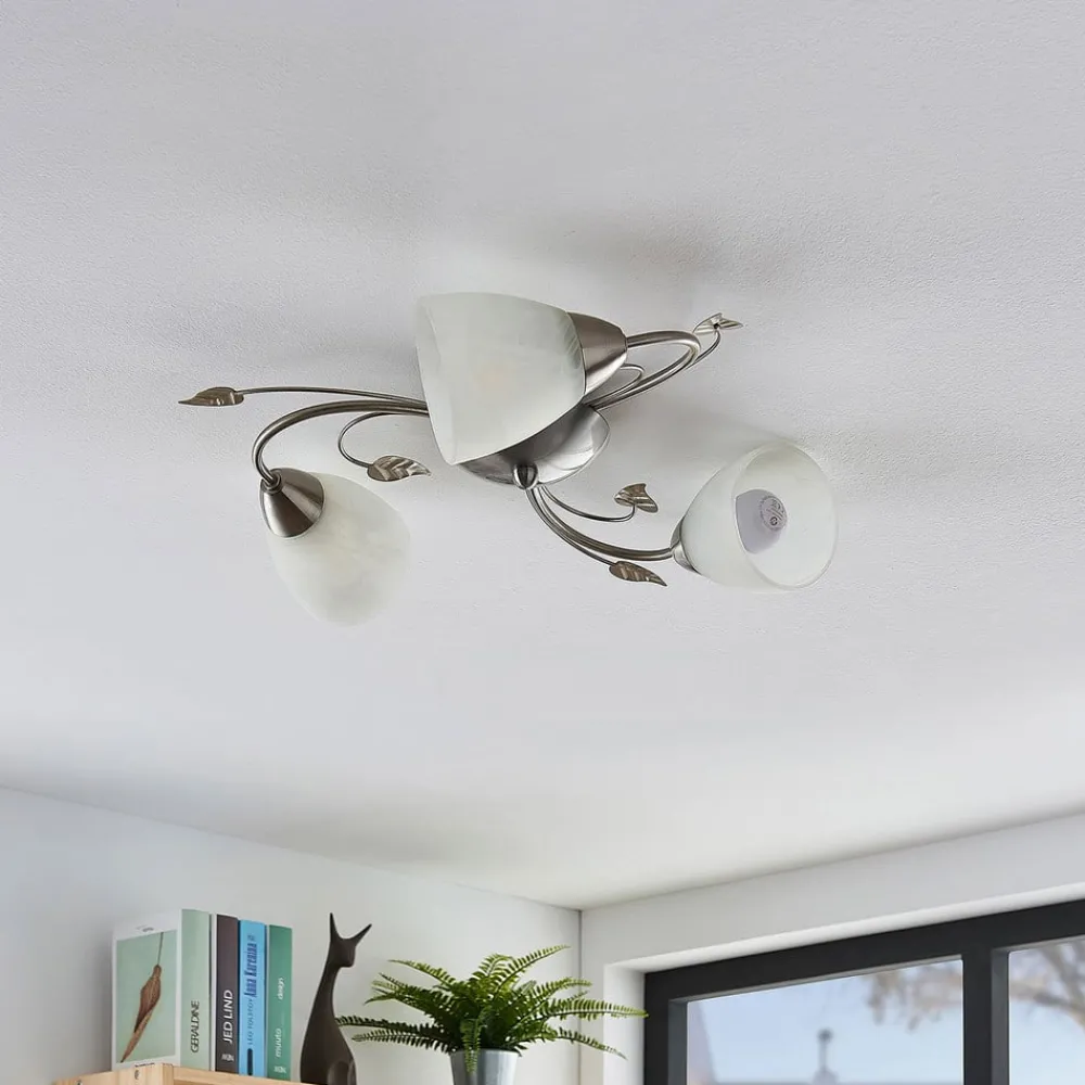 Lindby Loftlamper|Loftlamper > loftlampe Yannie, 3 lyskilder, 50 cm, nikkel/hvid, glas