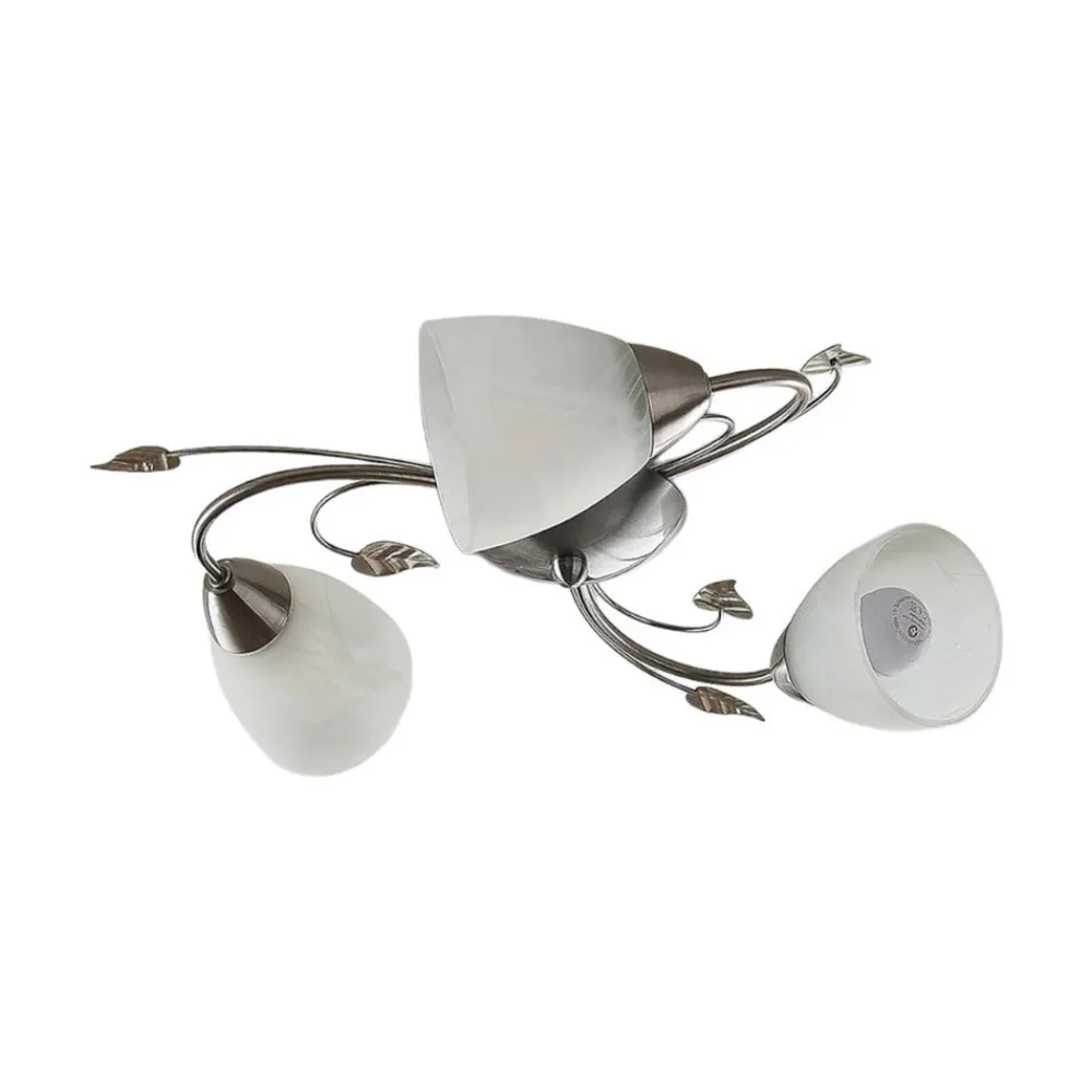 Lindby Loftlamper|Loftlamper > loftlampe Yannie, 3 lyskilder, 50 cm, nikkel/hvid, glas