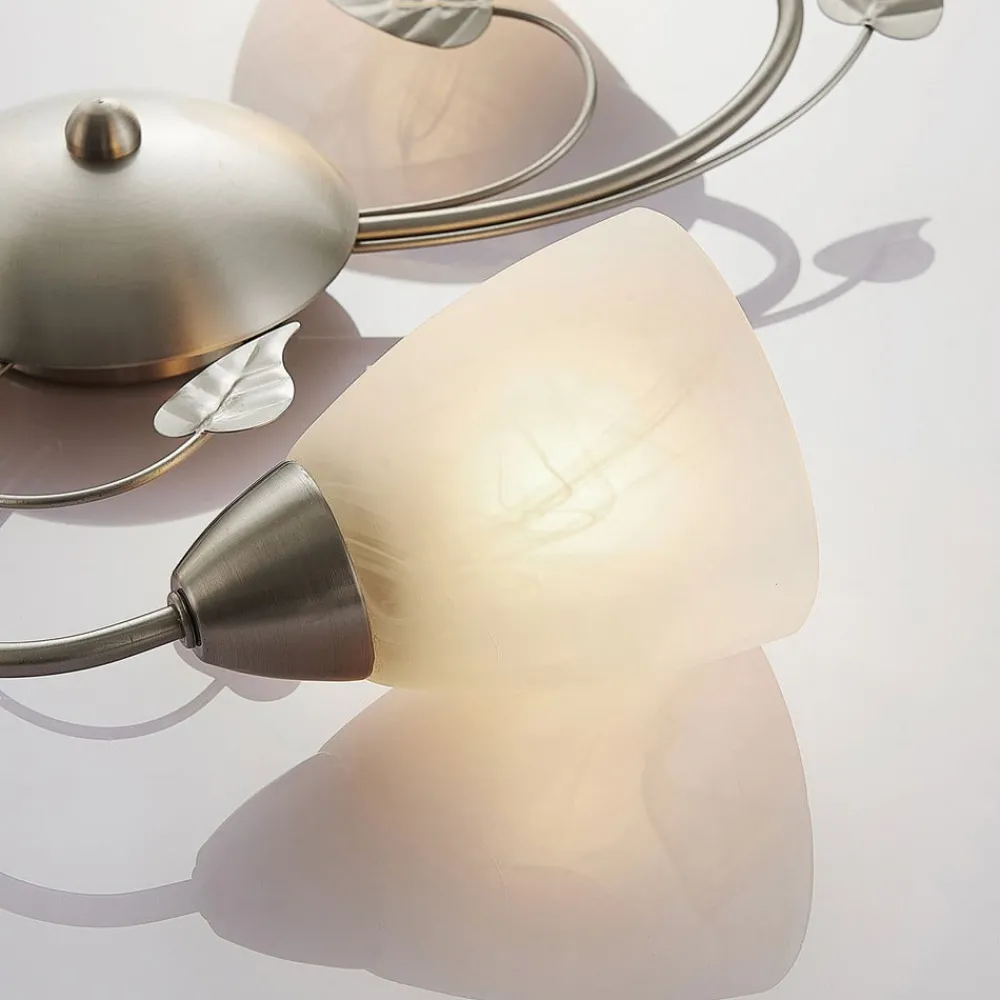 Lindby Loftlamper|Loftlamper > loftlampe Yannie, 3 lyskilder, 50 cm, nikkel/hvid, glas