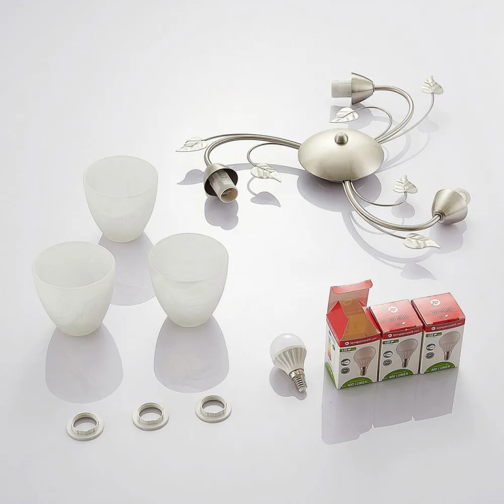 Lindby Loftlamper|Loftlamper > loftlampe Yannie, 3 lyskilder, 50 cm, nikkel/hvid, glas