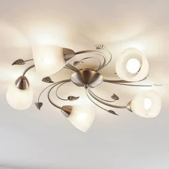 Lindby Gang|Loftlamper > loftlampe Yannie, 5 lyskilder, 60 cm, nikkel/hvid, glas
