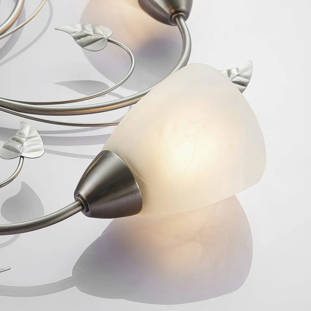 Lindby Gang|Loftlamper > loftlampe Yannie, 5 lyskilder, 60 cm, nikkel/hvid, glas