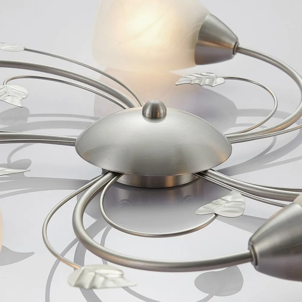Lindby Gang|Loftlamper > loftlampe Yannie, 5 lyskilder, 60 cm, nikkel/hvid, glas