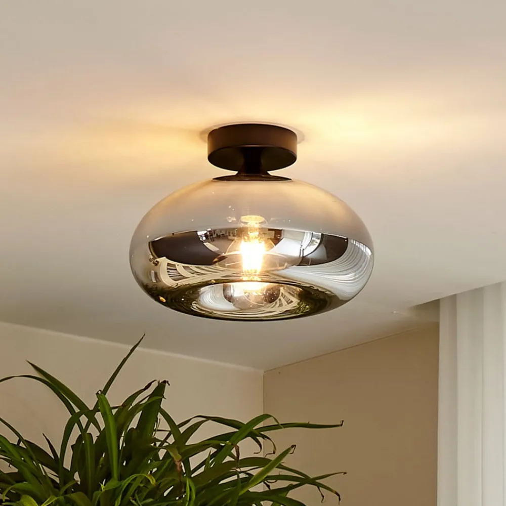 Lindby Gang|Loftlamper > loftlampe Zehra, Ø 28 cm, røgfarvet grå, glas